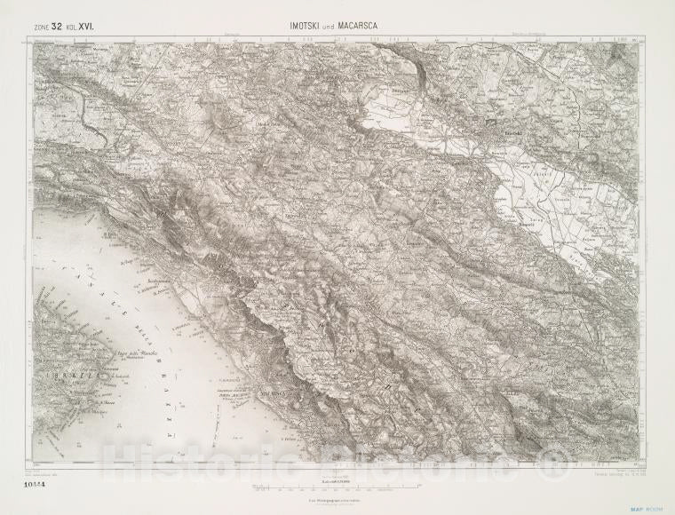 Historic 1909 Map - Imotski Und Macarsca. - Vintage Wall Art