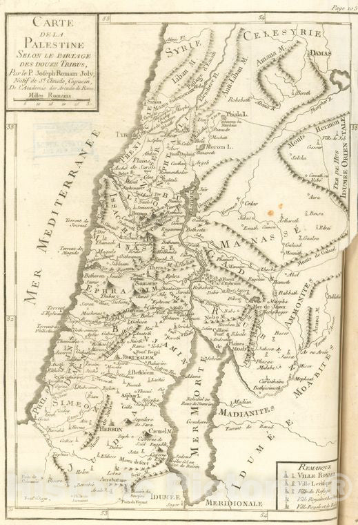 Historic 1784 Map - Carte De La Palestine Selon Le Partage Des Douze Tribus. - Palestine - Vintage Wall Art
