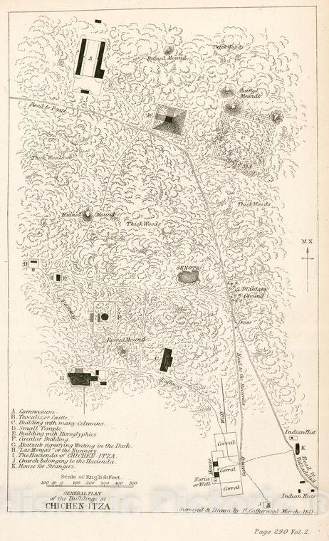 Historic 1843 Map - The General Plan Of The Buildings At Chichen Itza. - Yucatan (Mexico : State) - Chichen Itza Site (Mexico) - Vintage Wall Art