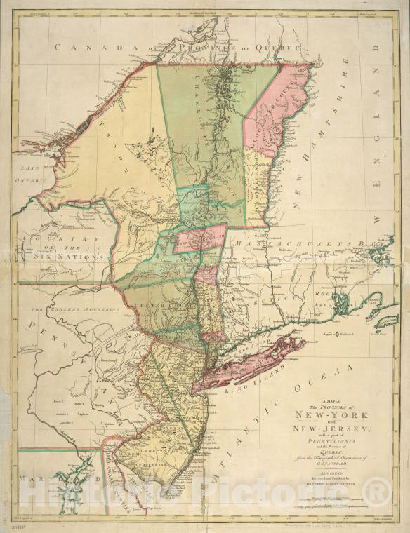 Historic 1777 Map - A Map Of The Provinces Of New-York And New Jersey : With A Part - Vintage Wall Art