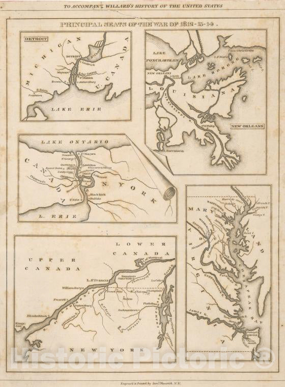 Historic 1830 Map - Principal Seats Of The War Of 1812-13-14 - Vintage Wall Art
