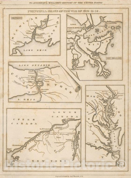 Historic 1830 Map - Principal Seats Of The War Of 1812-13-14 - Vintage Wall Art