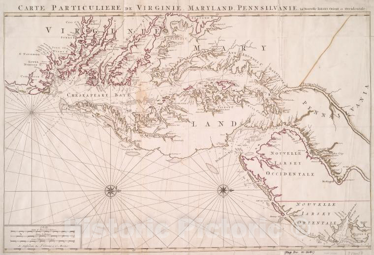 Historic 1693-1710? Map - Carte Particuliere De Virginie, Maryland, Pennsilvanie, La Nouve - Vintage Wall Art