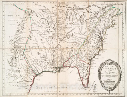 Historic Map - 1755 Louisiana, Carte De La Louisiane Et Des Pays Voisins : Dediee A M. Rouille, Secretaire D'Etat, Ayant Le Departement De La Marine - Vintage Wall Art