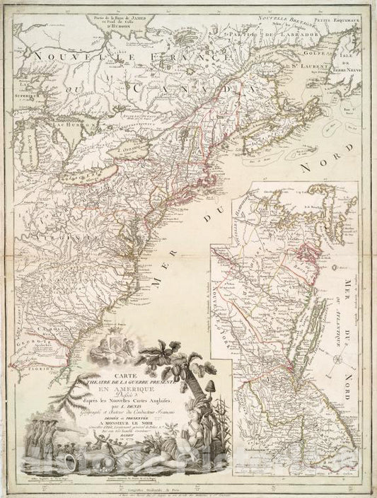 Historic Map - 1779 Carte Du Theatre De La Guerre Presente En Amerique, Revolutionary War 775-1783 - Vintage Wall Art