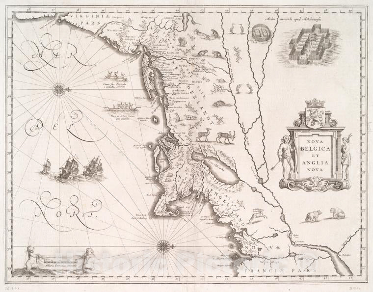 Historic Map - 1635 Nova Belgica Et Anglia Nova. - Vintage Wall Art
