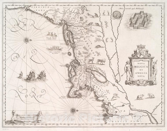 Historic Map - 1635 Nova Belgica Et Anglia Nova. - Vintage Wall Art