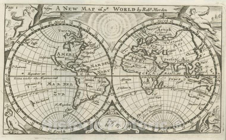 Historic 1708 Map - A New Map Of Ye World - America - Vintage Wall Art
