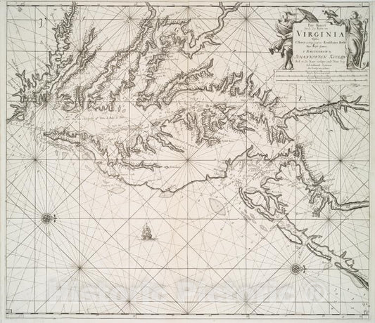 Historic Map - C1685 Pas Kaart Van De Zee Kusten Van Virginia. - Vintage Wall Art
