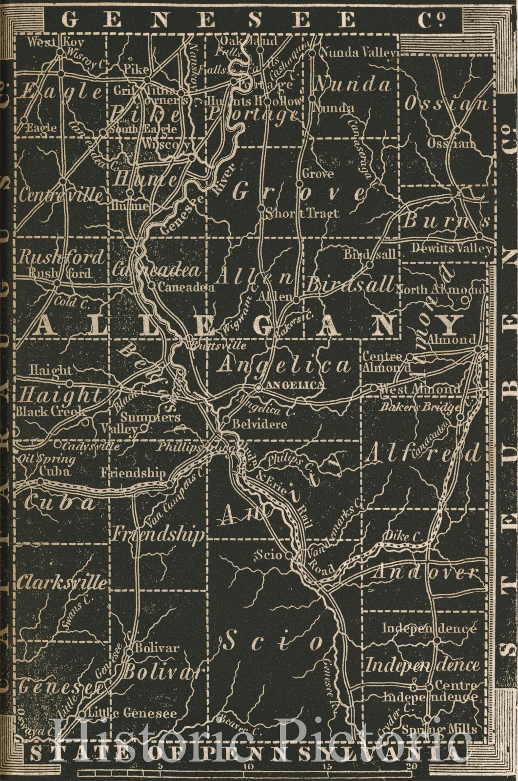 Historic 1838 Map - Allegany County. - New York (State) - Allegany County (N.Y.New York Atlas. - Vintage Wall Art