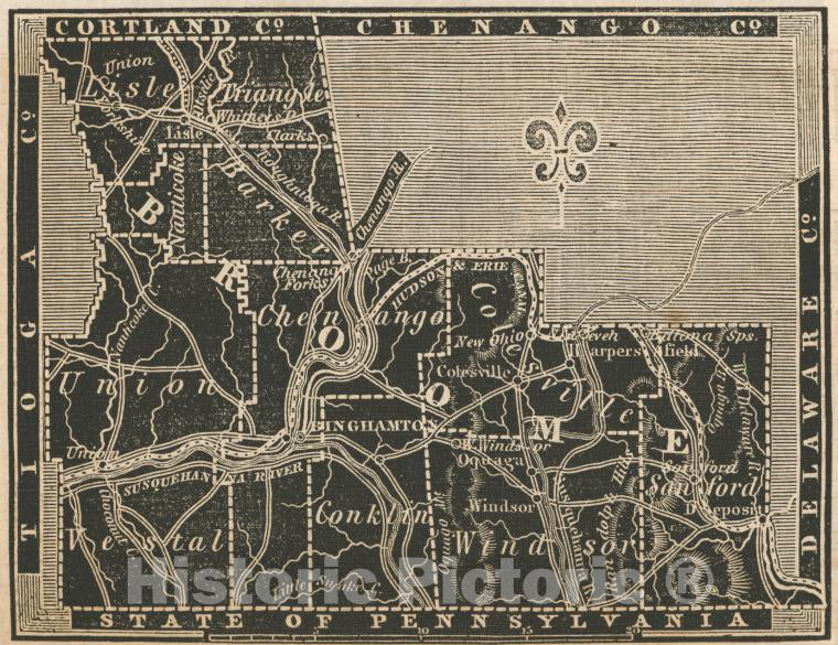 Historic 1838 Map - Broome County. - New York (State) - Broome County (N.Y.New York Atlas. - Vintage Wall Art