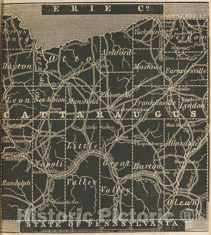 Historic 1838 Map - Cattaraugus County. - New York (State) - Cattaraugus County (N.Y.New York Atlas. - Vintage Wall Art