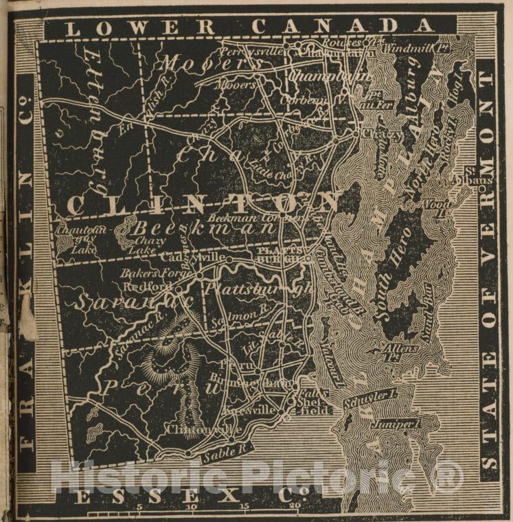 Historic 1838 Map - Clinton County. - New York (Statenew York Atlas. - Vintage Wall Art