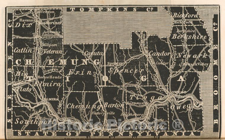 Historic 1838 Map - Chemung And Tioga Counties. - New York (State) - Tioga County (N.Y.) - Chemung County (N.Y.New York Atlas. - Vintage Wall Art