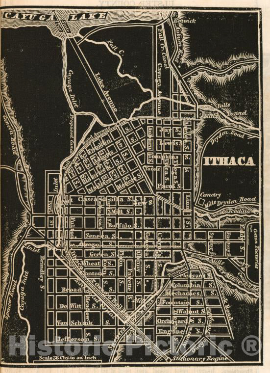 Historic 1838 Map - Ithaca Village. - New York (State) - Ithaca (N.Y.New York Atlas. - Vintage Wall Art
