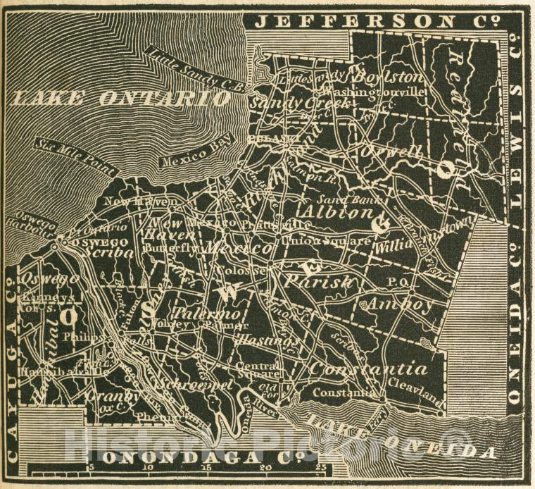 Historic 1838 Map - Oswego County. - New York (State) - Oswego County (N.Y.New York Atlas. - Vintage Wall Art