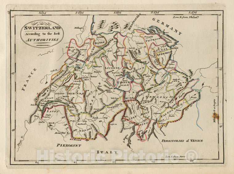Historic 1814 Map - Switzerland, According To The Best Authorities. - Vintage Wall Art