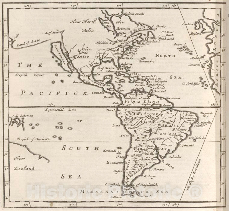 Historic 1701 Map - America. - America - Maps - Early Works To 1800 - New & Accurate Description Of The Earth In All Its Empires, Kingdoms And States - Vintage Wall Art
