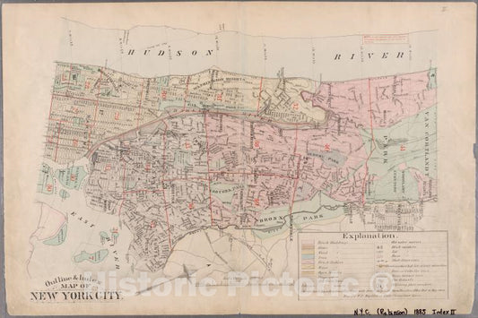 Historic Map - 1885 New York (N.Y.), Outline & Index Map Of New York City. Index Ii. - Vintage Wall Art