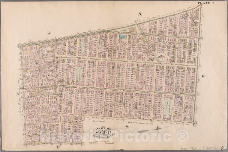 Historic Map - 1885 New York (N.Y.), [Plate 8: Bounded By Bowery, Fourth Avenue, E. 14Th Street, Avenue A, E. 3Rd Street, Clinton Avenue, And Rivington Street.] - Vintage Wall Art