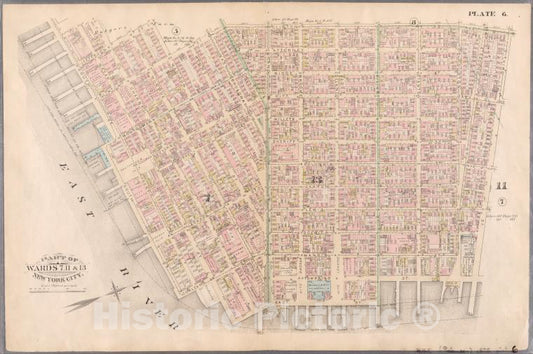 Historic Map - 1885 New York (N.Y.) Plate 6: Rutgers Slip, Cherry, Jefferson, Madison, Clinton, E. Third, Tompkins, Rivington, East, Water, Corlears - Vintage Wall Art