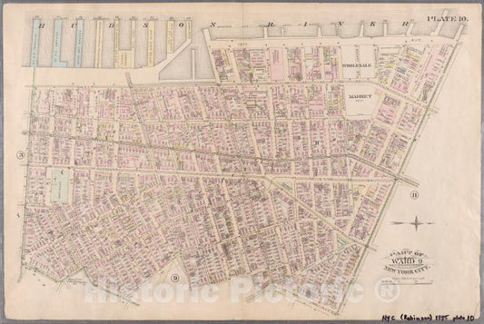 Historic Map - 1885 New York (N.Y.) West (Hudson River, Piers 39-47), W. 11Th, 13Th (Hudson River, Piers 52?-59), W. 14Th, 7Th, Greenwich, Perry, Wrly Place - Vintage Wall Art