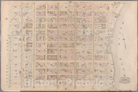 Historic Map - 1885 New York (N.Y.), [Plate 22: Bounded By E. 115Th Street, East River (Pleasant Avenue), E. 102Nd Street And Fifth Avenue.] - Vintage Wall Art