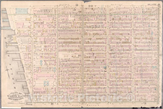 Historic Map - 1885 New York (N.Y.), Plate 11: Bounded By W. 27Th Street, Sixth Avenue, W. 14Th Street, And (Hudson River Bulkhead Line, Piers 50-56) 13Th Avenue. - Vintage Wall Art