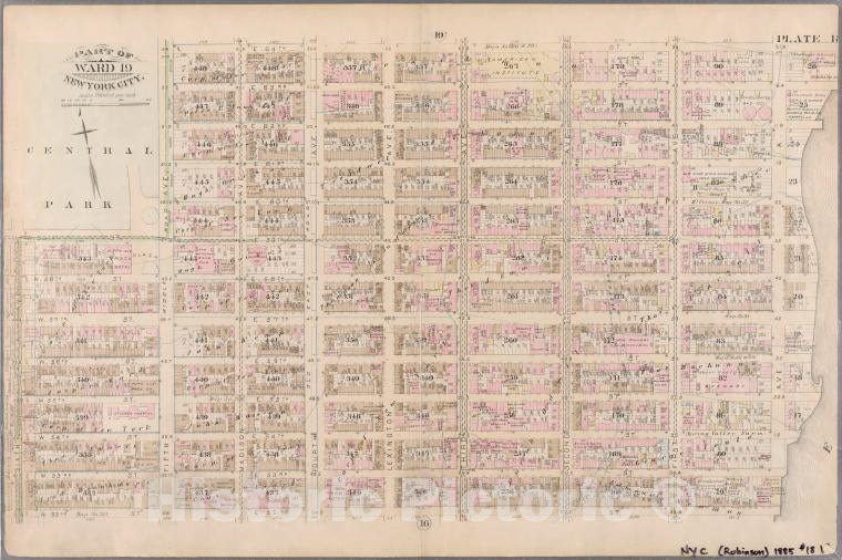 Historic Map - 1885 New York (N.Y.), Plate 18: Bounded By E. 64Th Street, Avenue A, E. 52Nd Street, W. 52Nd Street, Sixth Avenue, W. 59Th Street And Fifth Avenue. - Vintage Wall Art