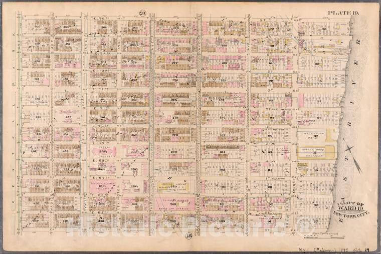 Historic Map - 1885 New York (N.Y.), [Plate 19: Bounded By E. 76Th Street, East River (Avenue A), E. 64Th Street, And Fifth Avenue.] - Vintage Wall Art