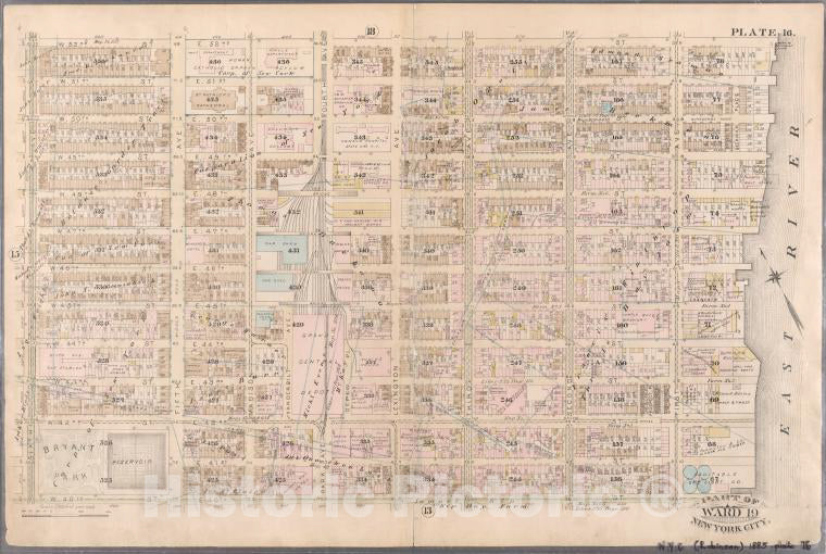 Historic Map - 1885 New York (N.Y.), [Plate 16: Bounded By W. 52Nd Street, E. 52Nd Street, (East River) First Avenue, E. 40Th Street, And Sixth Avenue.] - Vintage Wall Art