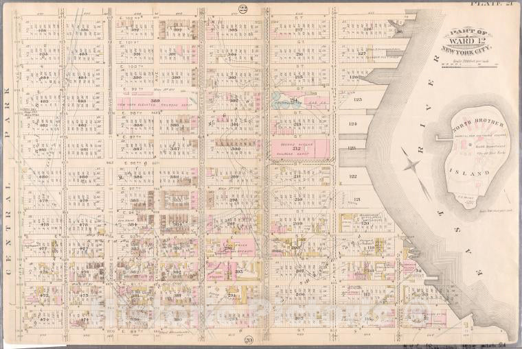 Historic Map - 1885 New York (N.Y.), [Plate 21: Bounded By E. 102Nd Street, East River (First Avenue), E. 89Th Street And Fifth Avenue.] - Vintage Wall Art