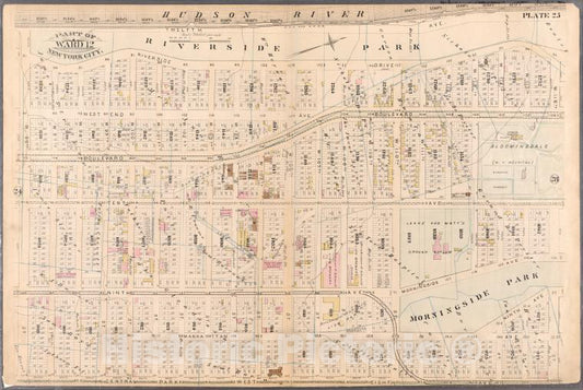 Historic Map - 1885 New York (N.Y.), Plate 25: Bounded By Hudson River (Twelfth), W. 116Th St, 113Rd St, Tenth, W. 116Th St, Eighth, Central Park West, And W. 96Th - Vintage Wall Art