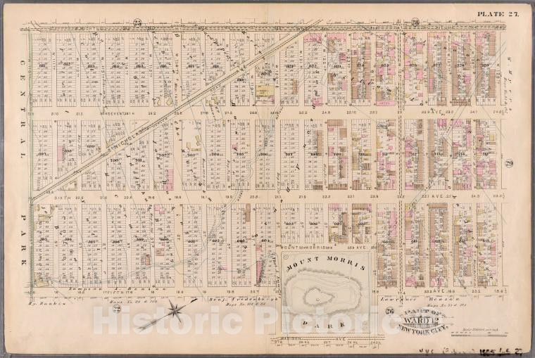 Historic Map - 1885 New York (N.Y.), [Plate 27: Bounded By Eighth Ave, W. 129Th St, Fifth Ave, W. 124Th St, Madison Ave, W. 120Th St, Fifth Ave And W. 110Th St.] - Vintage Wall Art