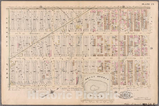 Historic Map - 1885 New York (N.Y.), [Plate 27: Bounded By Eighth Ave, W. 129Th St, Fifth Ave, W. 124Th St, Madison Ave, W. 120Th St, Fifth Ave And W. 110Th St.] - Vintage Wall Art
