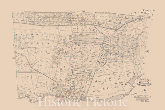 Historic Map - 1885 New York (N.Y.), [Plate 39: Vanderbilt Avenue, Pelham Avenue, Boston Road.] - Vintage Wall Art