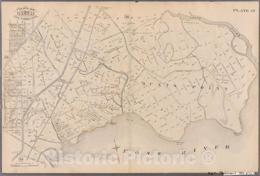 Historic Map - 1885 New York (N.Y.), [Plate 37: Bounded By Westchester Avenue. Edgewater Road.Robbins Avenue.] - Vintage Wall Art