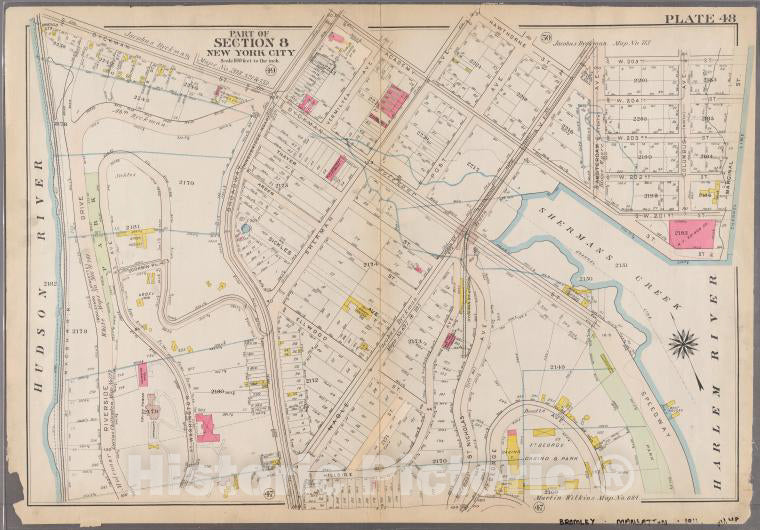 Historic 1911 Map - [Plate 48: Bounded By Dyckman Street, Broadway, Academy Street, Vintage Wall Art