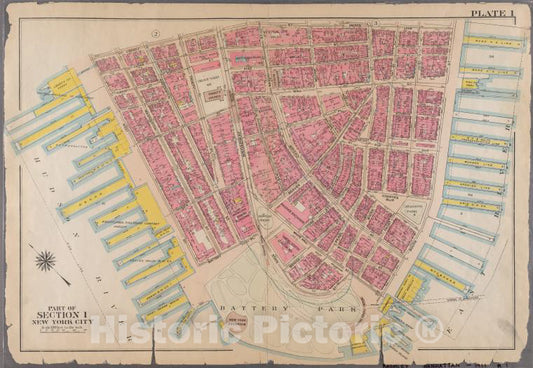Historic 1911 Map - [Plate 1: Bounded By Liberty Street, Maiden Lane, [East River, P - Vintage Wall Art