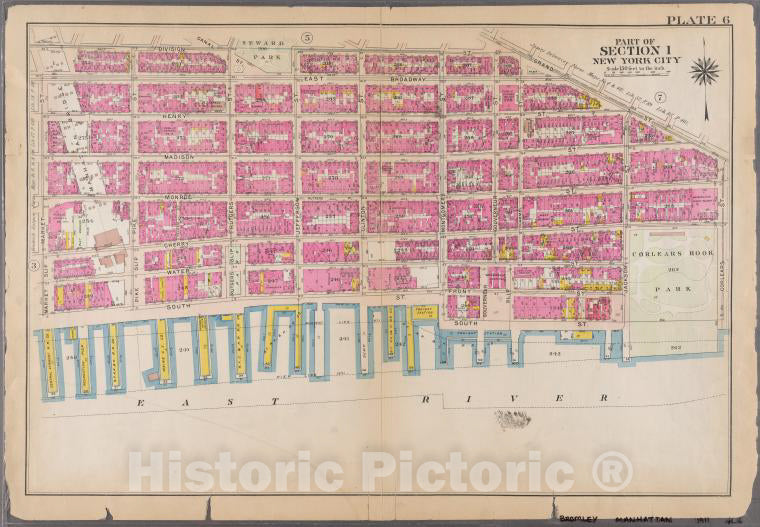 Historic 1911 Map - [Plate 6: Bounded By Division Street, Grand Street, Corlears Str - Vintage Wall Art