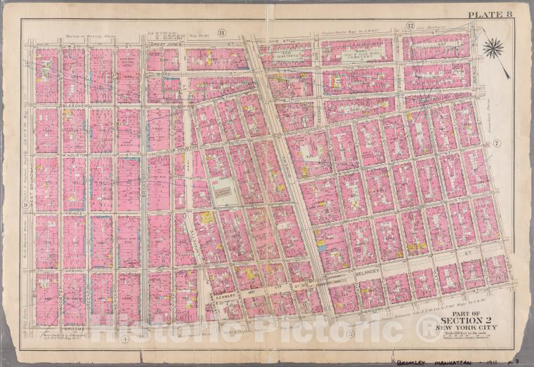 Historic 1911 Map - [Plate 8: Bounded By W. 3Rd Street, Great Jones Street,E. 3Rd St - Vintage Wall Art