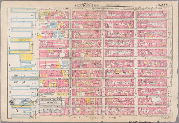 Historic 1911 Map - [Plate 19: Bounded By W. 47Th Street, Eighth Avenue, W. 36Th Str - Vintage Wall Art