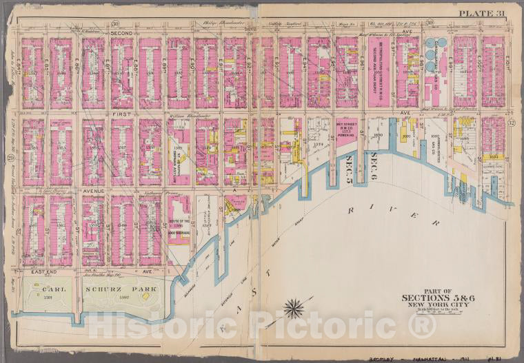 Historic 1911 Map - [Plate 31: Bounded By Second Avenue, E. 101St Street, First Aven - Vintage Wall Art