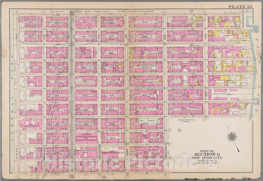 Historic 1911 Map - [Plate 32: Bounded By E. 108Th Street, First Ave (East River, Y - Vintage Wall Art