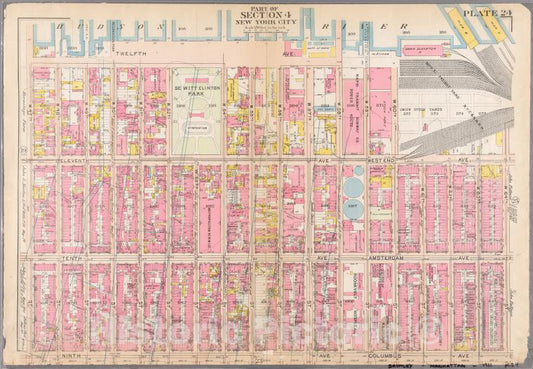 Historic 1911 Map - [Plate 24: Bounded By Twelfth Avenue [Hudson River Piers], W. 60 - Vintage Wall Art