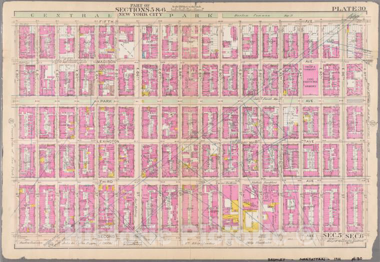 Historic 1911 Map - [Plate 30: Bounded By Fifth Avenue, E. 97Th Street, Second Avenu - Vintage Wall Art