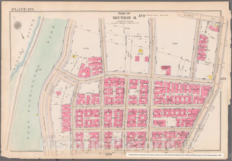 Historic 1916 Map - Plate 172: [Bounded By W. 181St Street, Bennet Avenue, W. 184Th - Vintage Wall Art