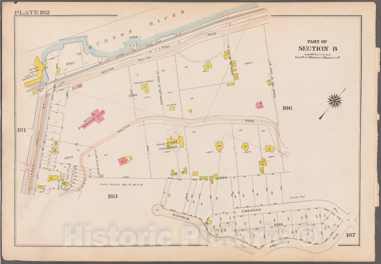 Historic 1916 Map - Plate 182: [Bounded By Bolton Road (Hudson River), Emerson Avenu - Vintage Wall Art