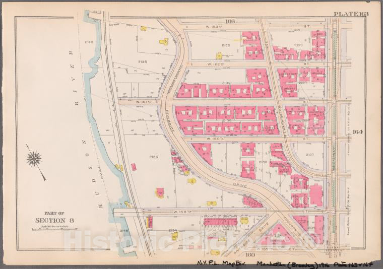 Historic 1916 Map - Plate 163: [Bounded By W. 163Rd Street, Broadway, W. 157Th Stree - Vintage Wall Art