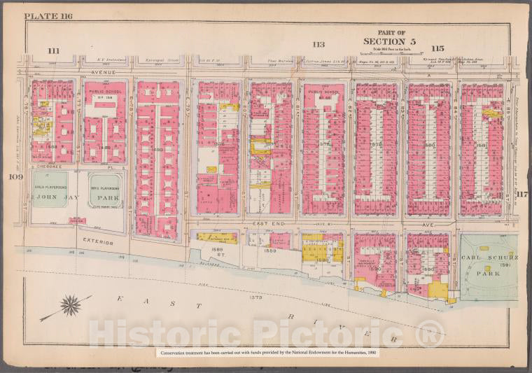 Historic 1916 Map - Plate 116: [Bounded By Avenue A, E. 85Th Street, East End Avenue - Vintage Wall Art